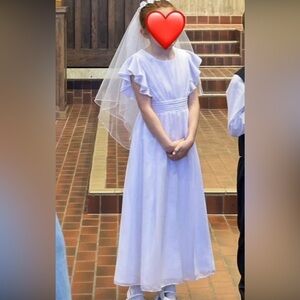 White dress, veil and flower headband size 8-9y first communion